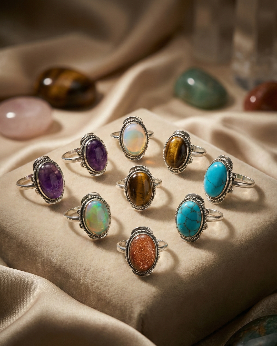 Anillo de Alpaca y Cuarzo Oval Regulable