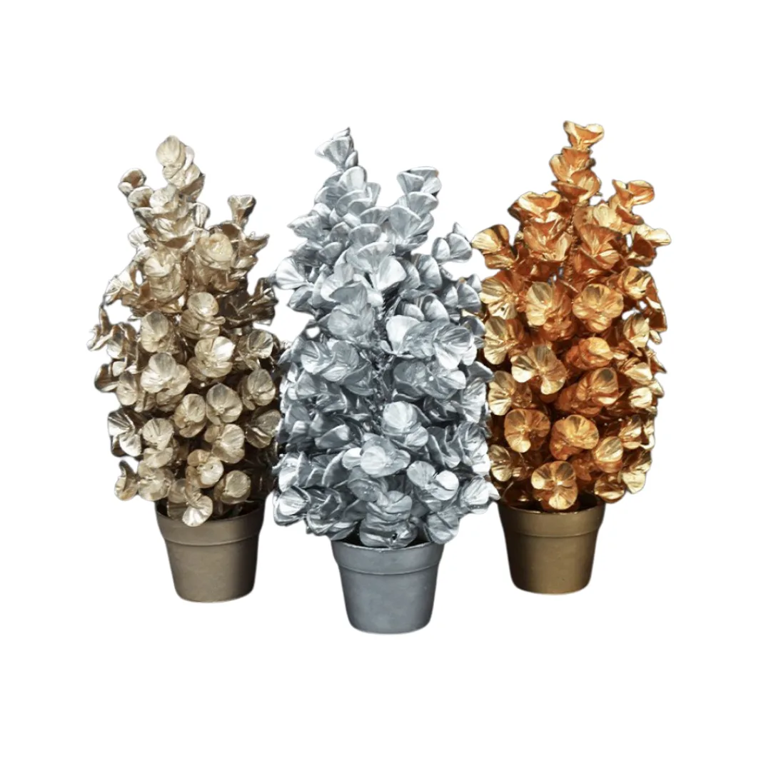 Árbol de la Vida Hojas Redondas en Maceta Dorada (35 cm)