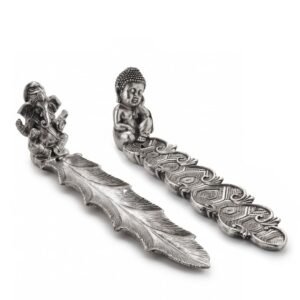 Portasahumerio de Resina Plateada Buda y Ganesha
