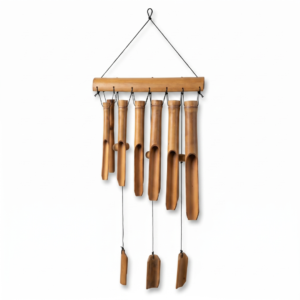 Llamador de ángeles de bambú natural de 6 caños con badajos colgantes, diseño artesanal de 90 cm de largo para decoración zen, jardín y Feng Shui.