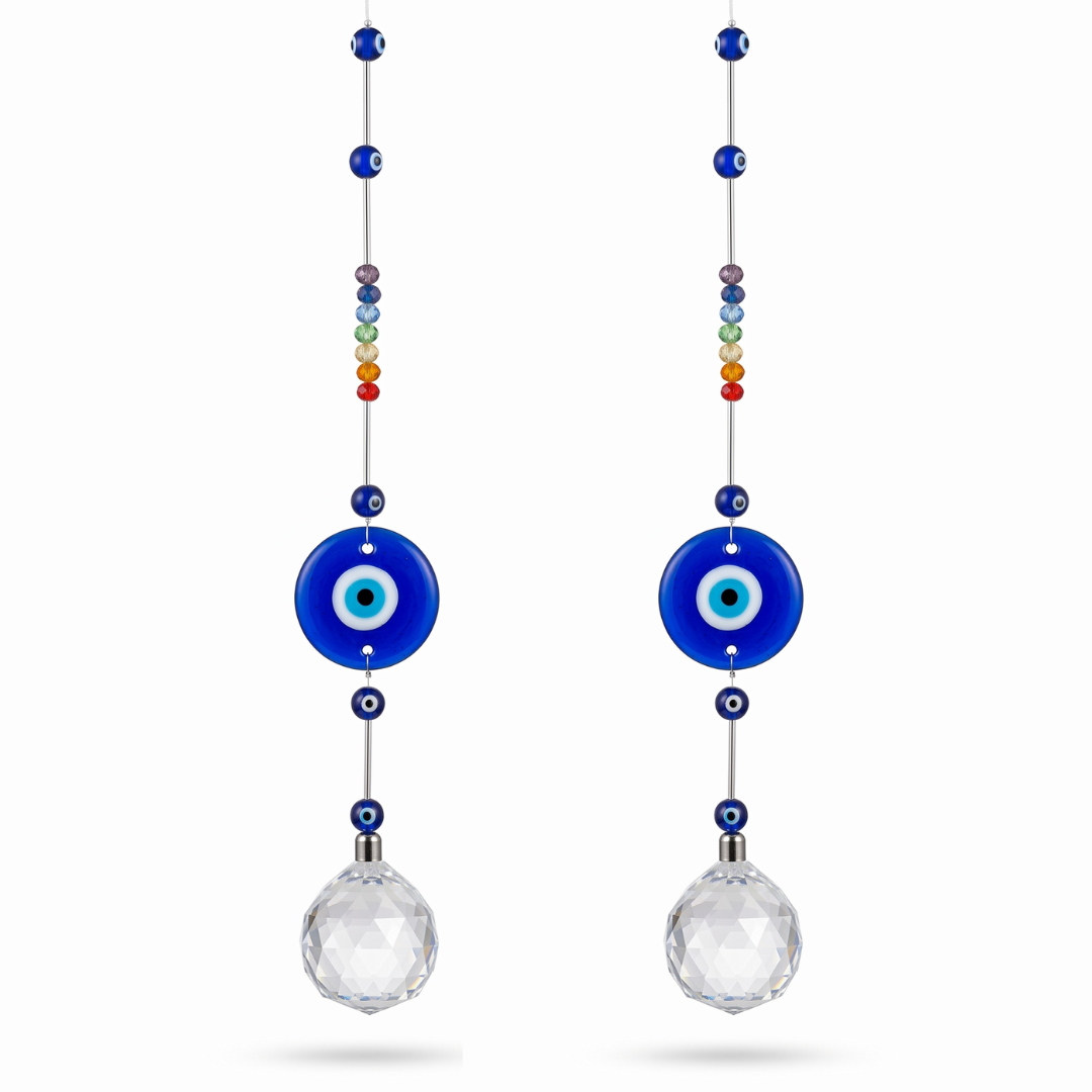 Atrapasol Grande de Cristal Facetado 50mm con Ojo Turco y 7 Chakras