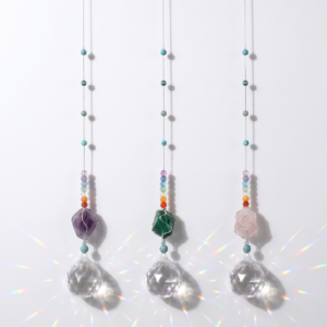 Atrapasol de Cristal Facetado 30mm con Piedra Natural y 7 Chakras