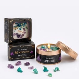 Vela Aromática Aromanza en Frasco con Cuarzos Naturales