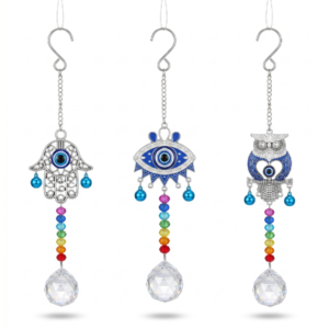 Colgante de Pared Místico con Chakras, Atrapasol Tornasolado y Dijes Protectores