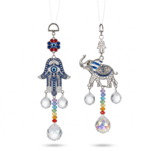 Colgante de Pared con 3 Caireles Atrapasol, Elefante y Mano de Fátima