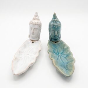 Portasahumerio Buda de Cerámica Esmaltada con Hoja de Loto 20.5 cm