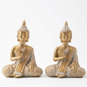 Estatua Buda Tailandés de la Paz en Resina Dorado y Blanco Envejecido 13 cm