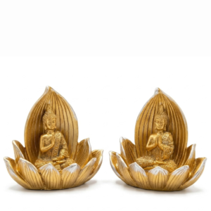 Estatua Buda en Flor de Loto de Resina Dorado y Plateado 9 cm