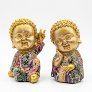 Estatua Buda Bebé de Resina Dorado con Manto Mandala Multicolor 9 cm