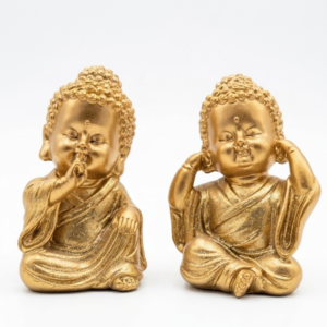 Estatua Buda Bebé Sabio de Resina Dorado Silencio o No Escuchar 7.5 cm