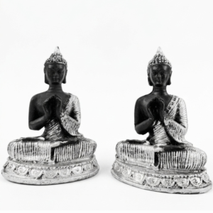 Estatua Buda de la Oración Anjali Mudra de Resina Negro y Plata 7 cm