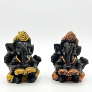 Estatua Ganesha Sabio Leyendo Libro de Resina Negro con Dorado o Cobre 5 cm