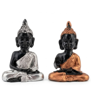 Estatua Buda Tailandés de Resina Negro con Plata o Bronce 5 cm