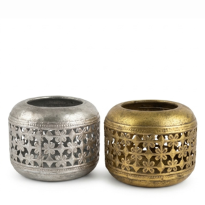 Portavela Fanai Marroquí de Metal Calado Floral con Vaso de Vidrio Shot 6.5 cm