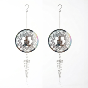 Móvil Colgante de Acero Buda Mandala con Espiral Giraviento y Cristal 80 cm