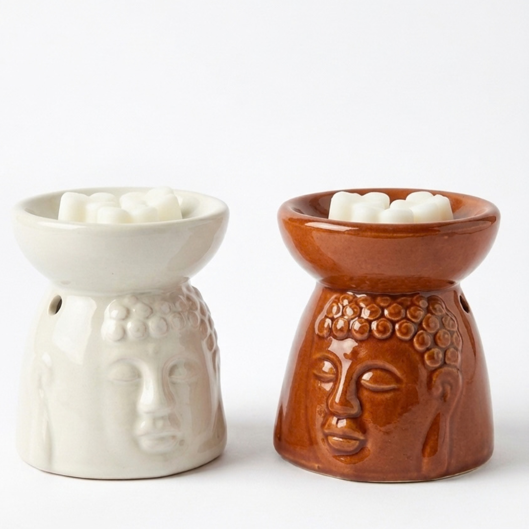 Hornillo Difusor Cabeza de Buda Cerámica con Parafina y Vela de Noche 8 cm