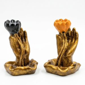 Cascada de Humo Manos de Buda con Flor de Loto de Resina Dorada 8.5 cm